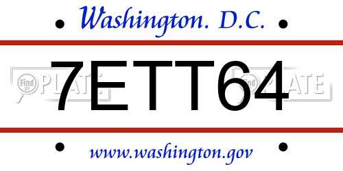 7ETT64 District Of Columbia License Plate