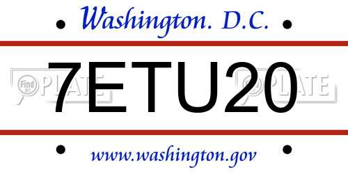 7ETU20 District Of Columbia License Plate