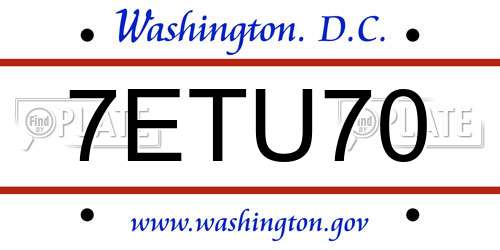 7ETU70 District Of Columbia License Plate