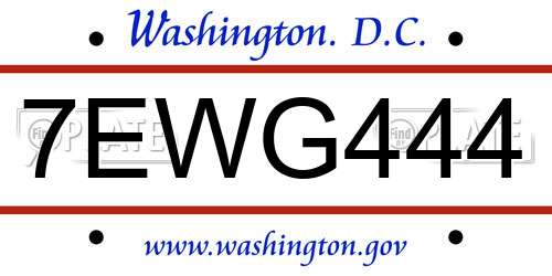 7EWG444 District Of Columbia License Plate