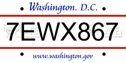 7EWX867 District Of Columbia License Plate