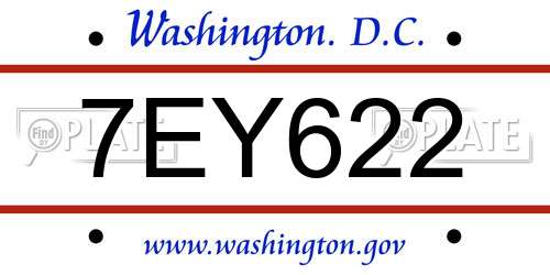 7EY622 District Of Columbia License Plate