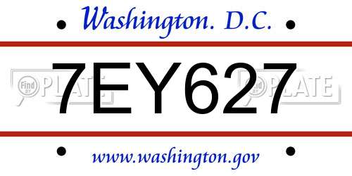 7EY627 District Of Columbia License Plate
