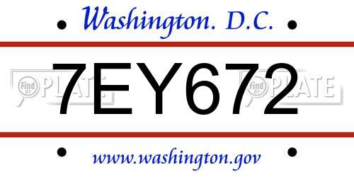 7EY672 District Of Columbia License Plate