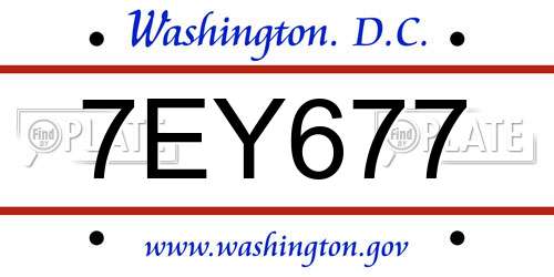 7EY677 District Of Columbia License Plate