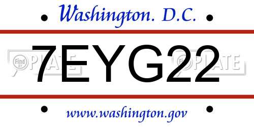 7EYG22 District Of Columbia License Plate