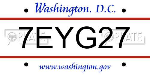 7EYG27 District Of Columbia License Plate
