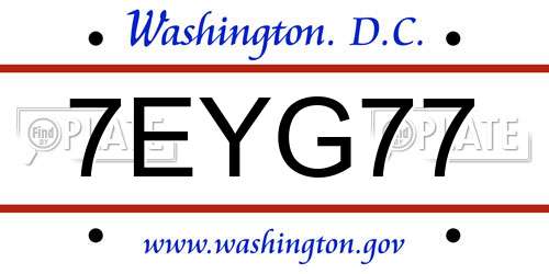 7EYG77 District Of Columbia License Plate