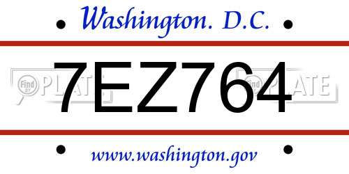7EZ764 District Of Columbia License Plate