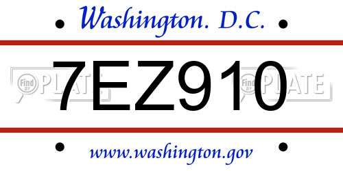7EZ910 District Of Columbia License Plate