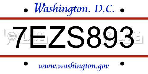 7EZS893 District Of Columbia License Plate