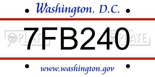 7FB240 District Of Columbia License Plate