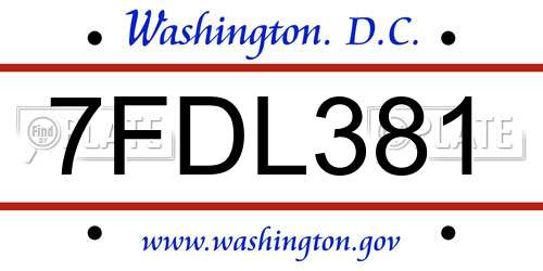 7FDL381 District Of Columbia License Plate
