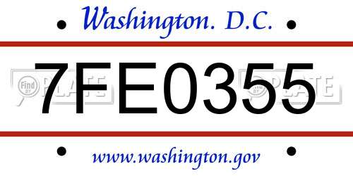 7FE0355 District Of Columbia License Plate