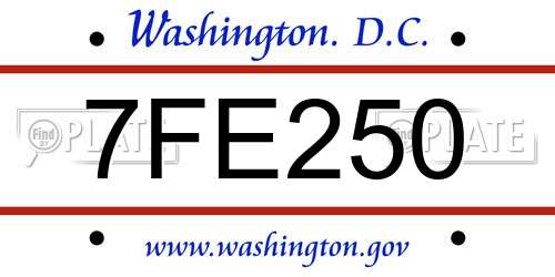 7FE250 District Of Columbia License Plate