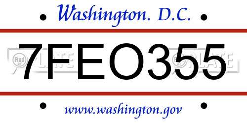 7FEO355 District Of Columbia License Plate