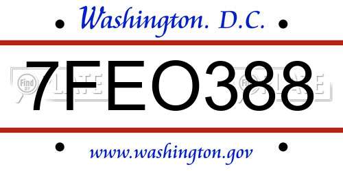 7FEO388 District Of Columbia License Plate
