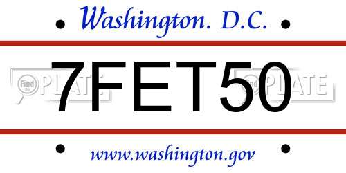 7FET50 District Of Columbia License Plate