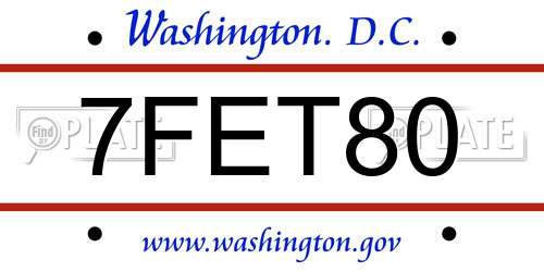 7FET80 District Of Columbia License Plate