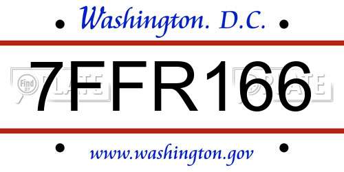 7FFR166 District Of Columbia License Plate