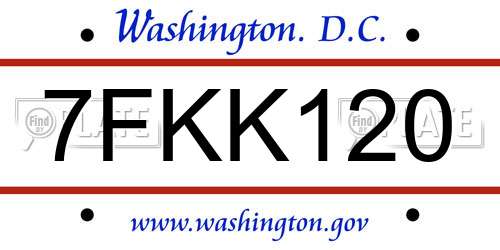 7FKK120 District Of Columbia License Plate