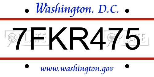 7FKR475 District Of Columbia License Plate
