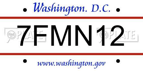 7FMN12 District Of Columbia License Plate