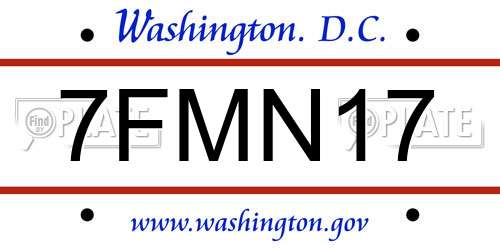 7FMN17 District Of Columbia License Plate