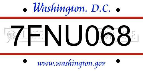 7FNU068 District Of Columbia License Plate