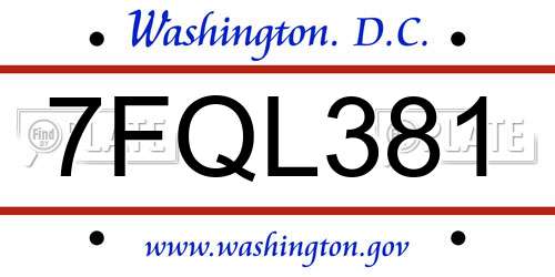 7FQL381 District Of Columbia License Plate