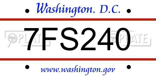 7FS240 District Of Columbia License Plate