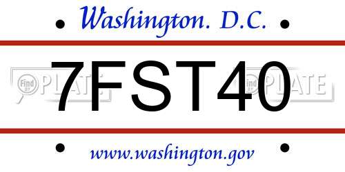7FST40 District Of Columbia License Plate