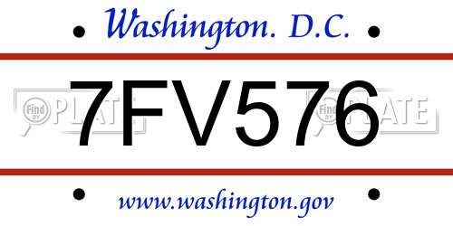 7FV576 District Of Columbia License Plate