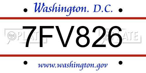 7FV826 District Of Columbia License Plate