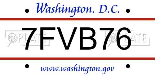 7FVB76 District Of Columbia License Plate