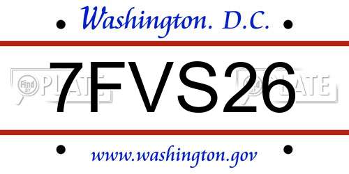 7FVS26 District Of Columbia License Plate