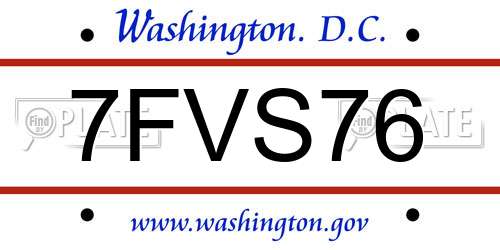 7FVS76 District Of Columbia License Plate