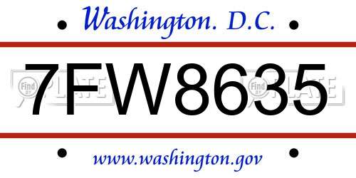 7FW8635 District Of Columbia License Plate