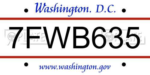 7FWB635 District Of Columbia License Plate