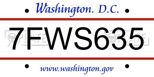 7FWS635 District Of Columbia License Plate