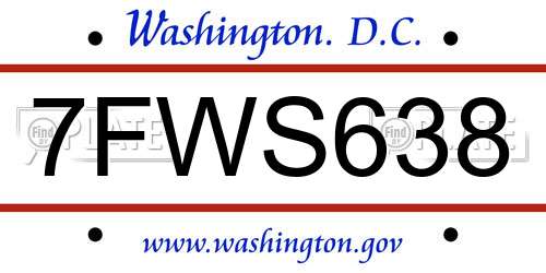 7FWS638 District Of Columbia License Plate