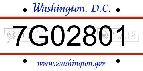 7G02801 District Of Columbia License Plate