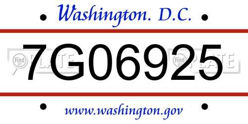 7G06925 District Of Columbia License Plate