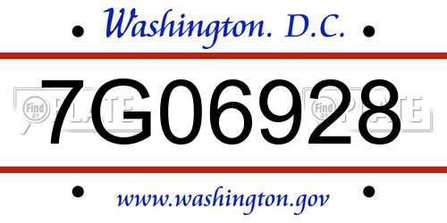 7G06928 District Of Columbia License Plate
