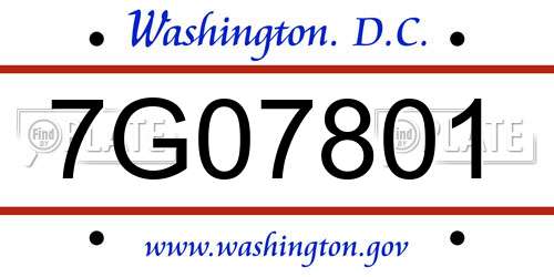 7G07801 District Of Columbia License Plate