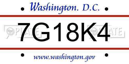 7G18K4 District Of Columbia License Plate