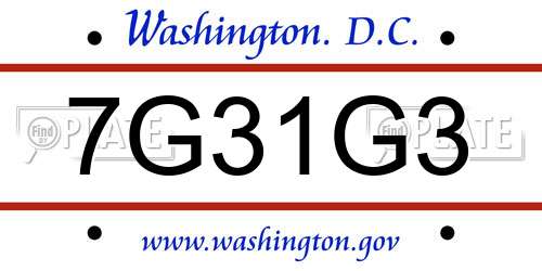 7G31G3 District Of Columbia License Plate