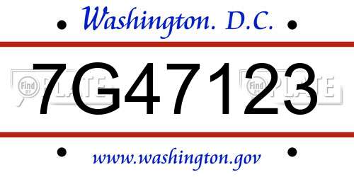 7G47123 District Of Columbia License Plate