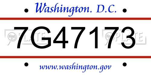 7G47173 District Of Columbia License Plate
