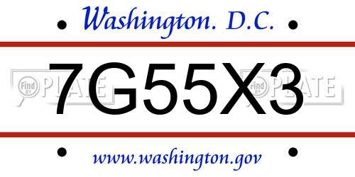 7G55X3 District Of Columbia License Plate